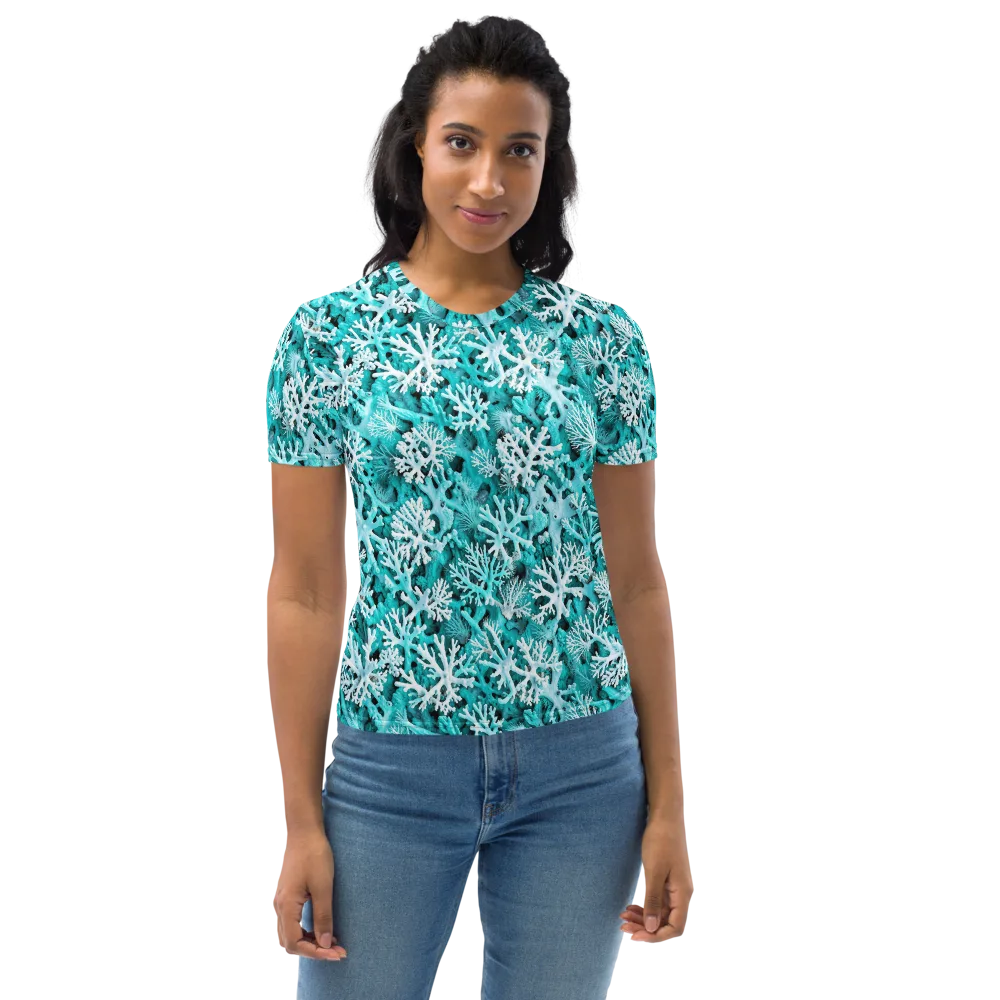 Aqua Coral Bloom on Women's Crew Neck T-Shirt — Front