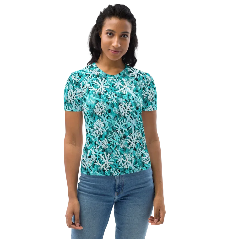 Aqua Coral Bloom on Women's Crew Neck T-Shirt — Front