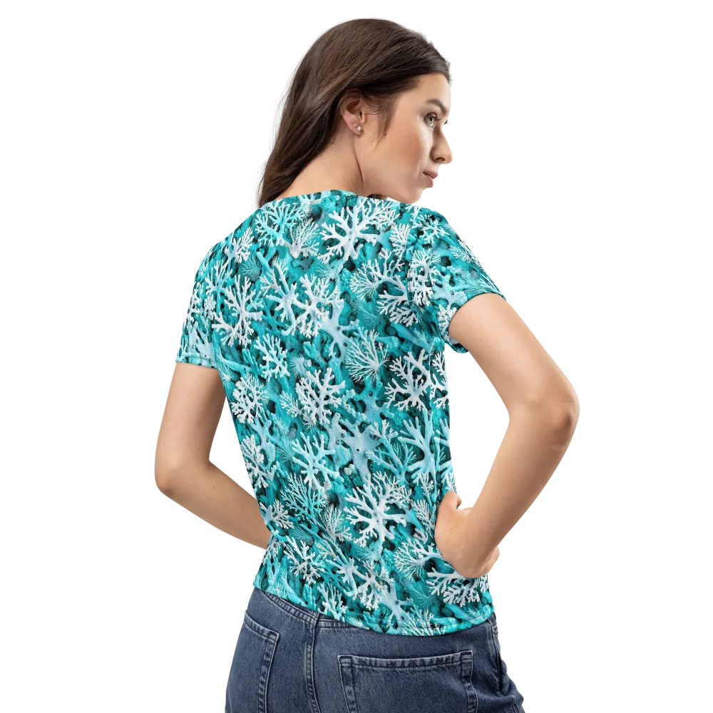 Aqua Coral Bloom on Women's Crew Neck T-Shirt — Back