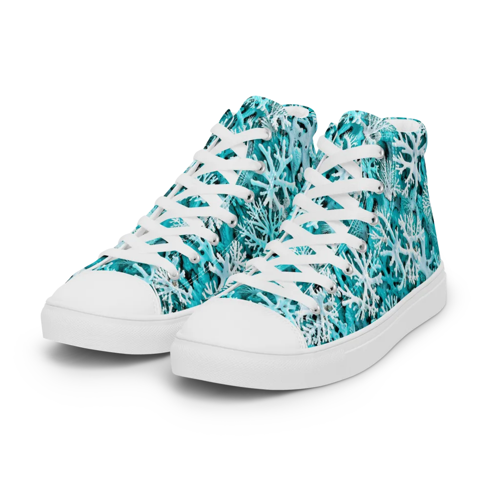 Aqua Coral Bloom on Women's High Top Canvas Shoes — Left Front