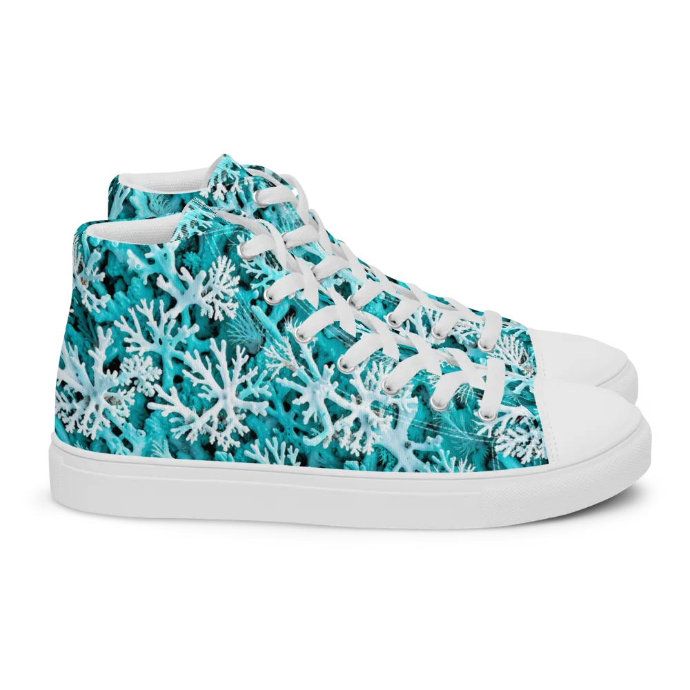 Aqua Coral Bloom on Women's High Top Canvas Shoes — Right