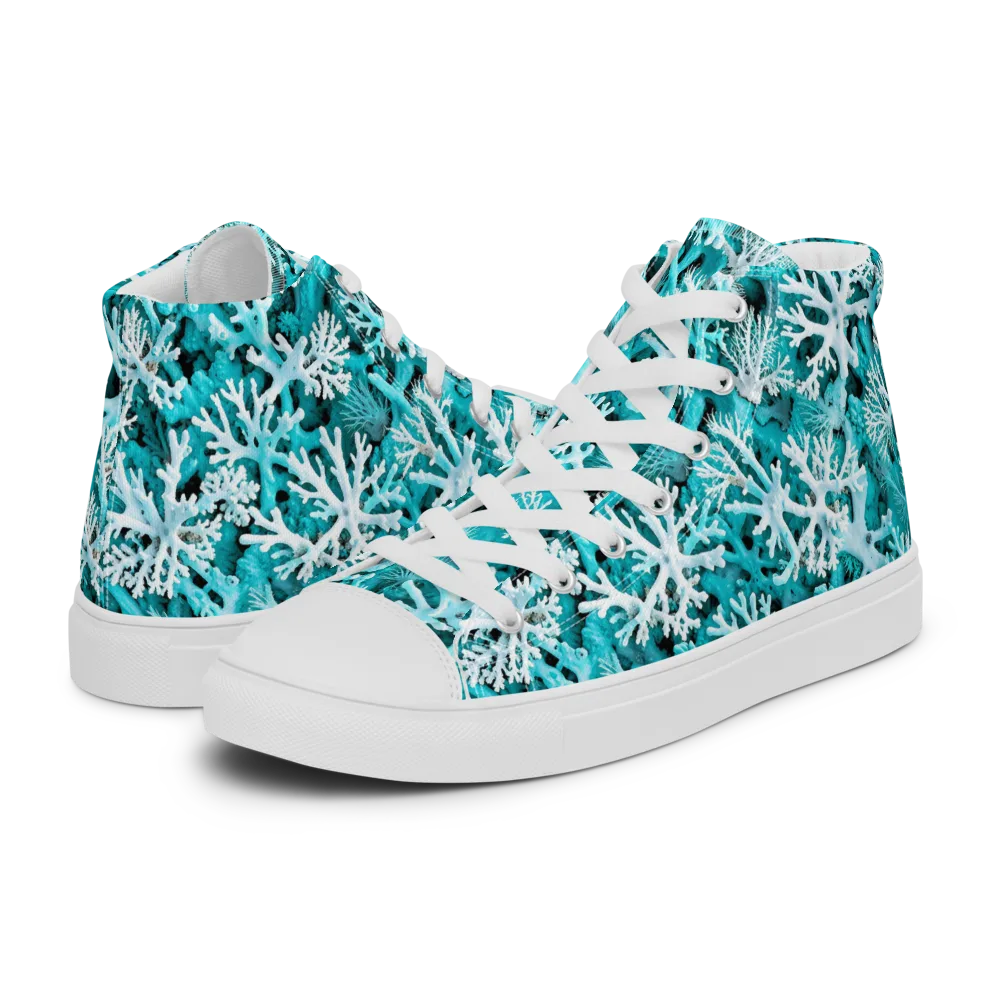 Aqua Coral Bloom on Women's High Top Canvas Shoes — Left
