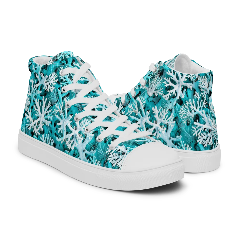 Aqua Coral Bloom on Women's High Top Canvas Shoes — Right