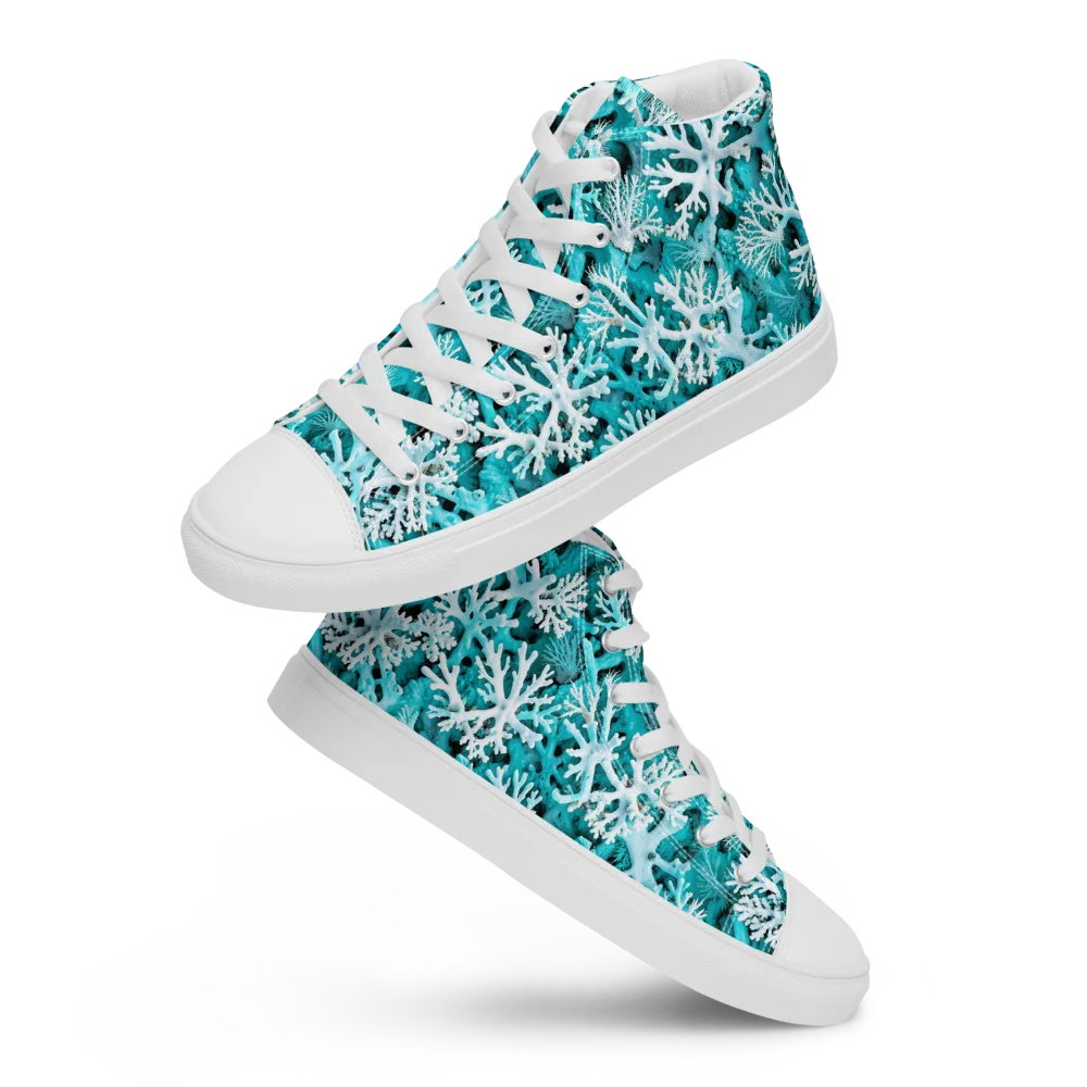 Aqua Coral Bloom on Women's High Top Canvas Shoes — Front