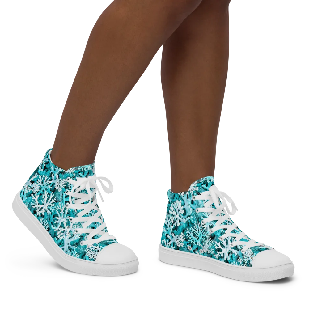 Aqua Coral Bloom on Women's High Top Canvas Shoes — Right