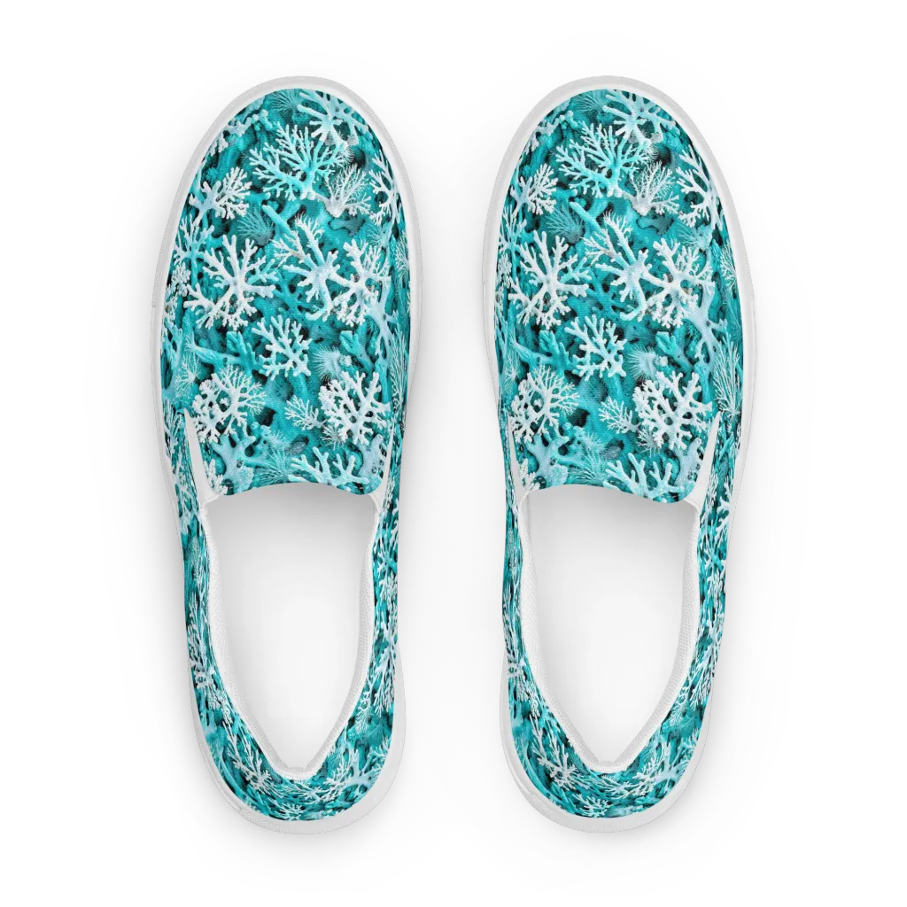 Aqua Coral Bloom on Men's Slip-On Canvas Shoes — Front
