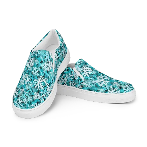 Aqua Coral Bloom on a Men's Slip-On Canvas Shoes