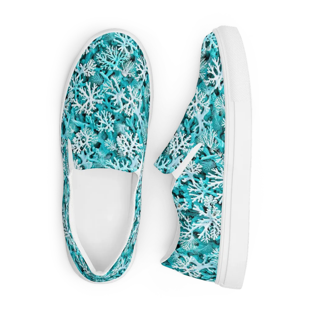 Aqua Coral Bloom on Men's Slip-On Canvas Shoes — Front