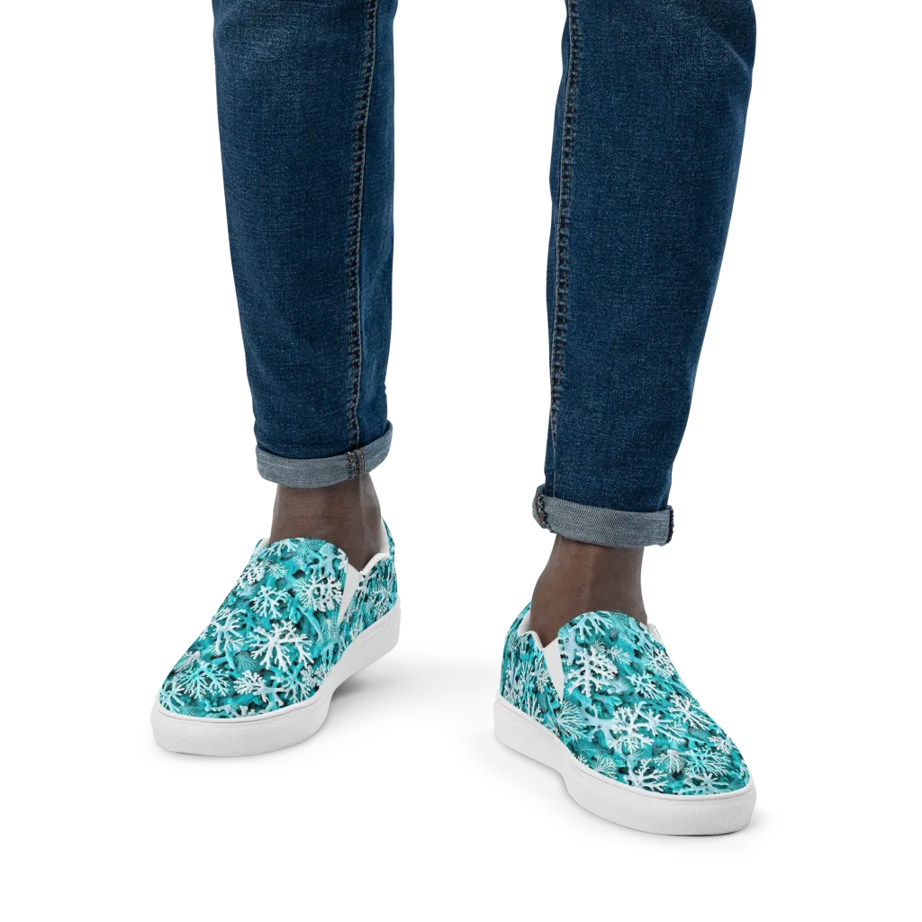 Aqua Coral Bloom on Men's Slip-On Canvas Shoes — Front