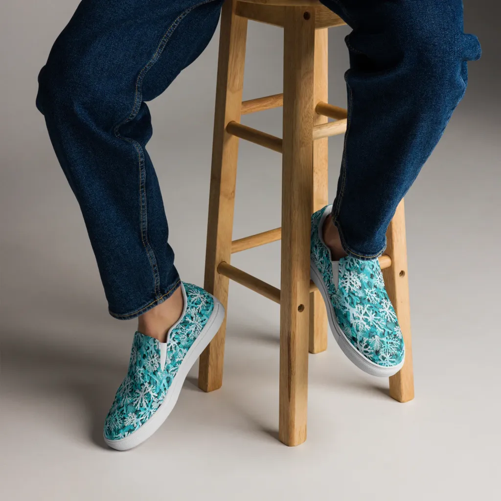 Aqua Coral Bloom on Men's Slip-On Canvas Shoes — Front