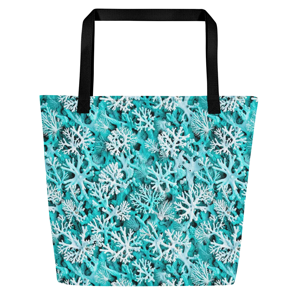 Aqua Coral Bloom on Large Tote Bag W/ Pocket — Front