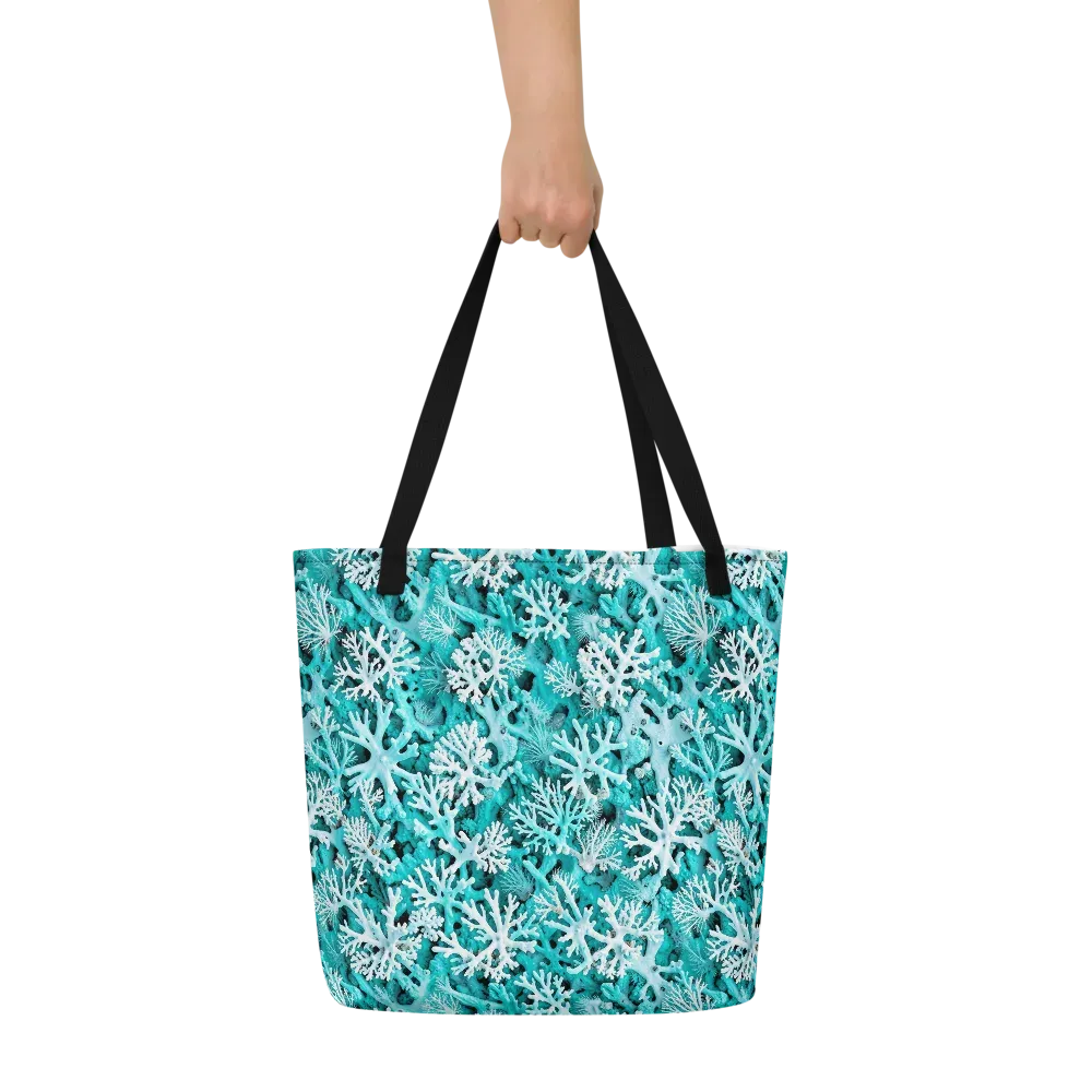 Aqua Coral Bloom on Large Tote Bag W/ Pocket — Front