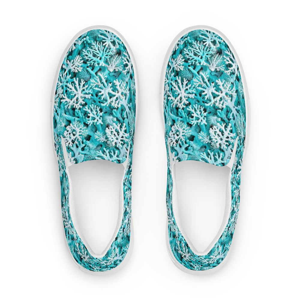 Aqua Coral Bloom on Women's Slip-On Canvas Shoes — Front