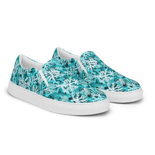 Aqua Coral Bloom on a Women's Slip-On Canvas Shoes