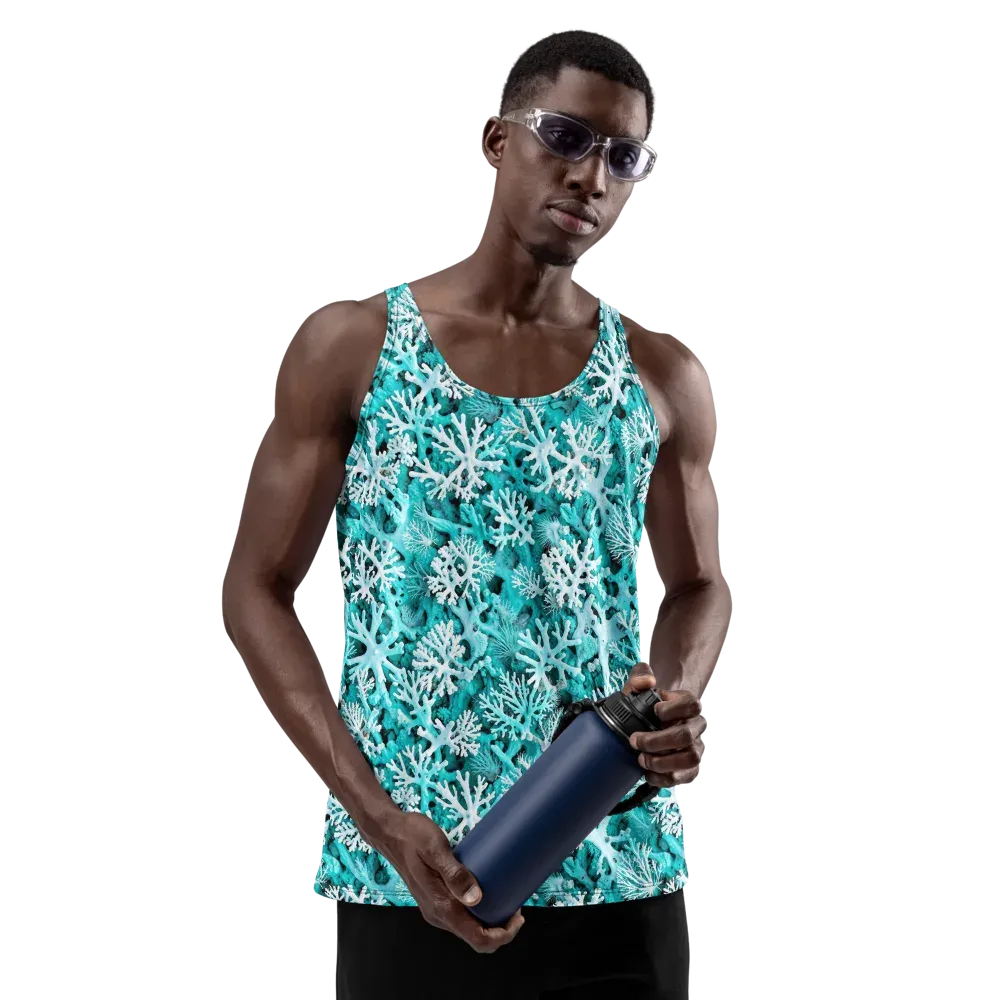 Aqua Coral Bloom on Men's Tank Top — Front
