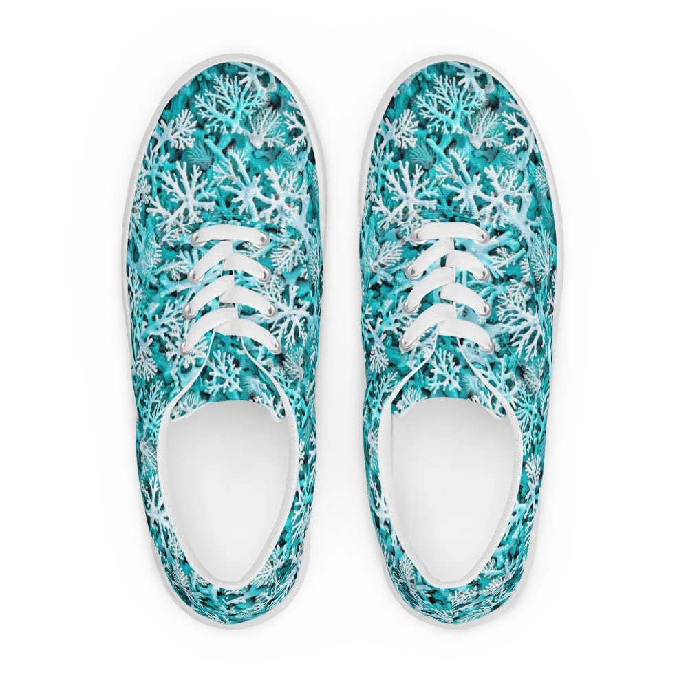 Aqua Coral Bloom on Men's Lace-Up Canvas Shoes — Front