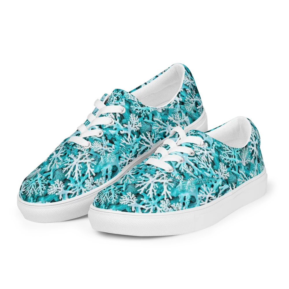 Aqua Coral Bloom on Men's Lace-Up Canvas Shoes — Left Front