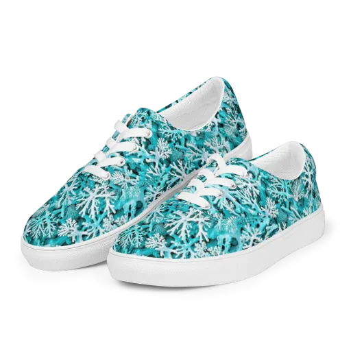 Aqua Coral Bloom on a Men's Lace-Up Canvas Shoes