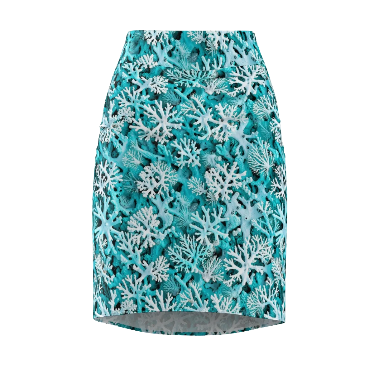Aqua Coral Bloom on Pencil Skirt — Front