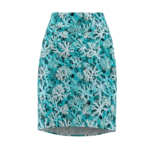 Aqua Coral Bloom on a Pencil Skirt