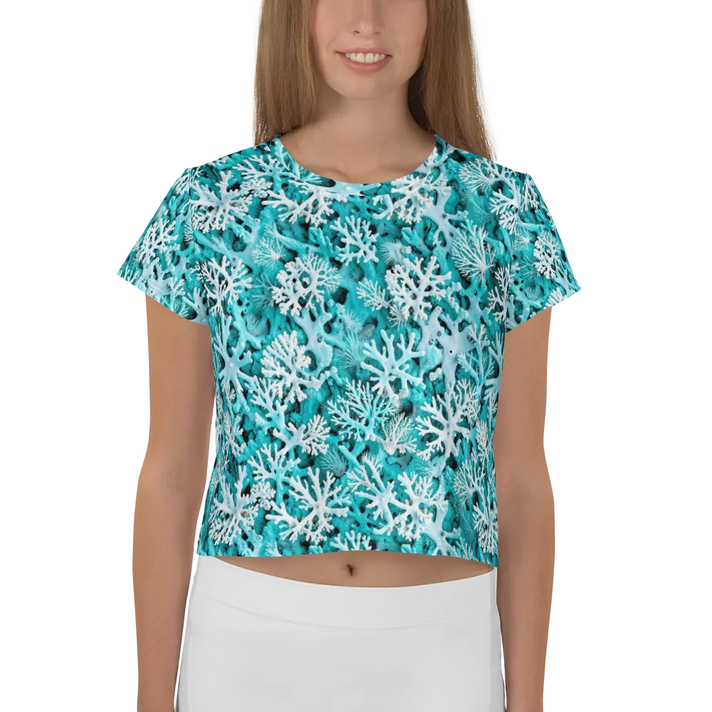 Aqua Coral Bloom on Crop Tee — Front