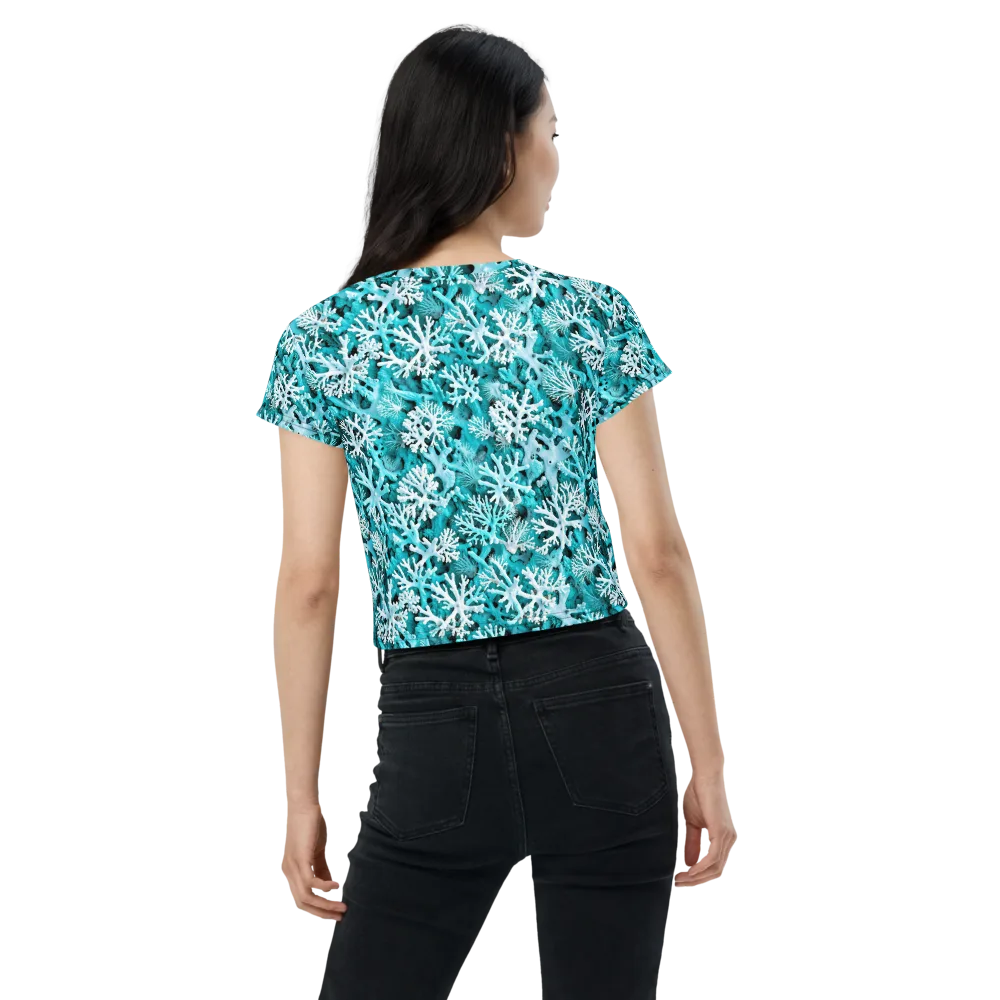 Aqua Coral Bloom on Crop Tee — Back