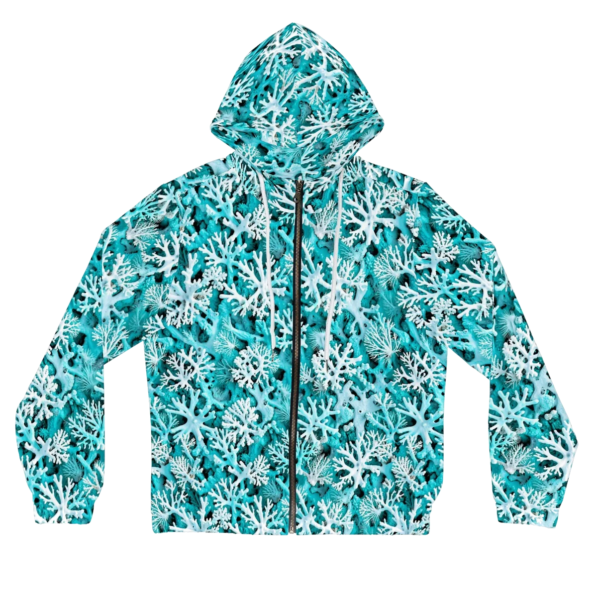 Aqua Coral Bloom on Women's Full-Zip Hoodie — Front
