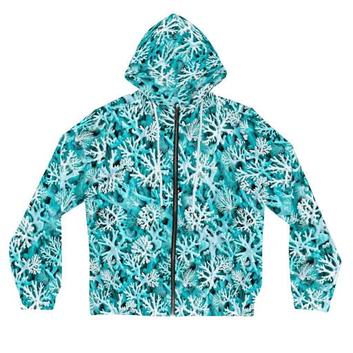 Aqua Coral Bloom on a Women's Full-Zip Hoodie