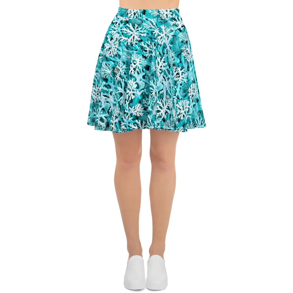 Aqua Coral Bloom on Skater Skirt — Front