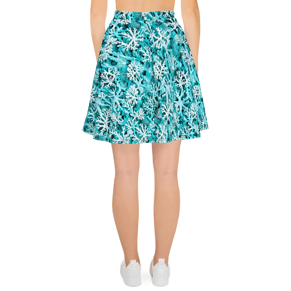 Aqua Coral Bloom on Skater Skirt — Back