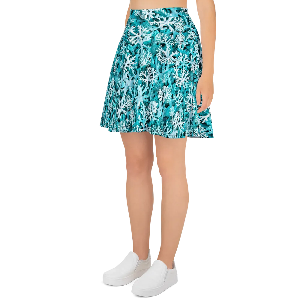 Aqua Coral Bloom on Skater Skirt — Left