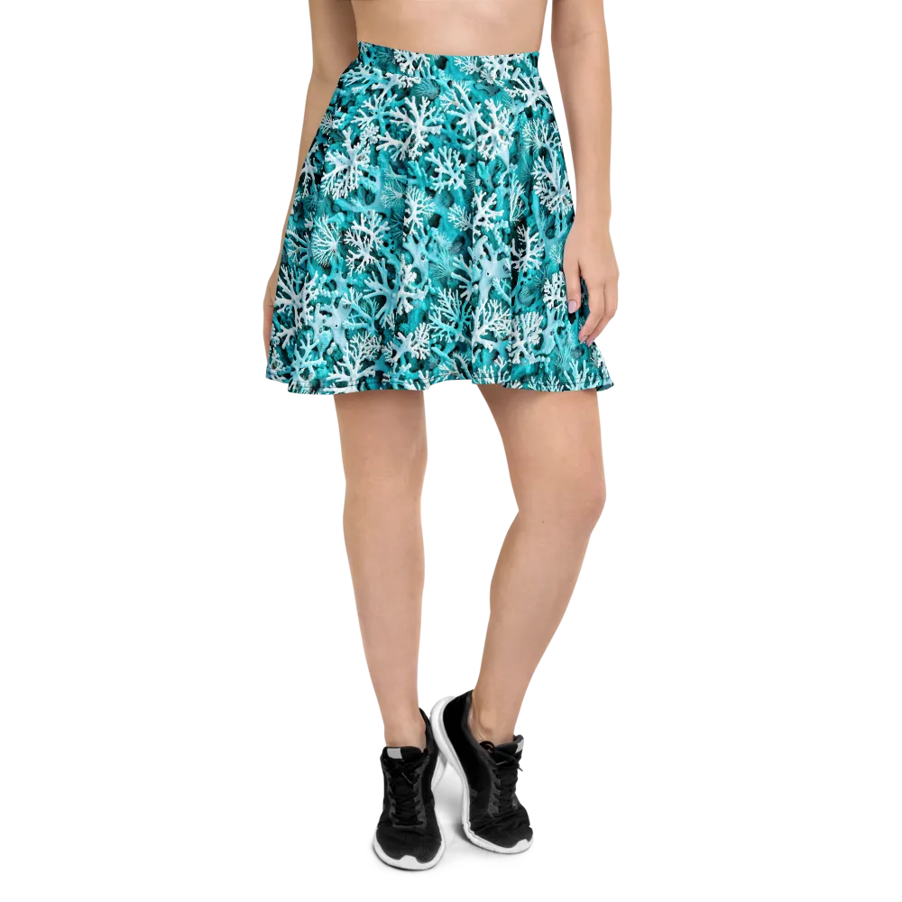 Aqua Coral Bloom on Skater Skirt — Front