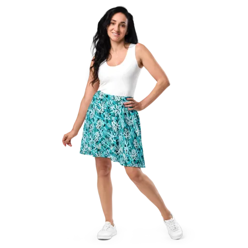 Aqua Coral Bloom on a Skater Skirt
