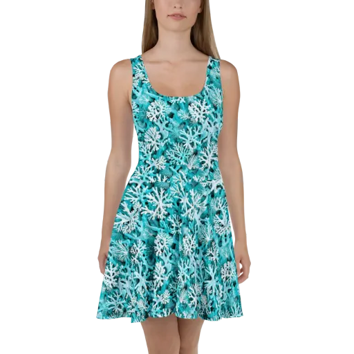 Aqua Coral Bloom on a Skater Dress