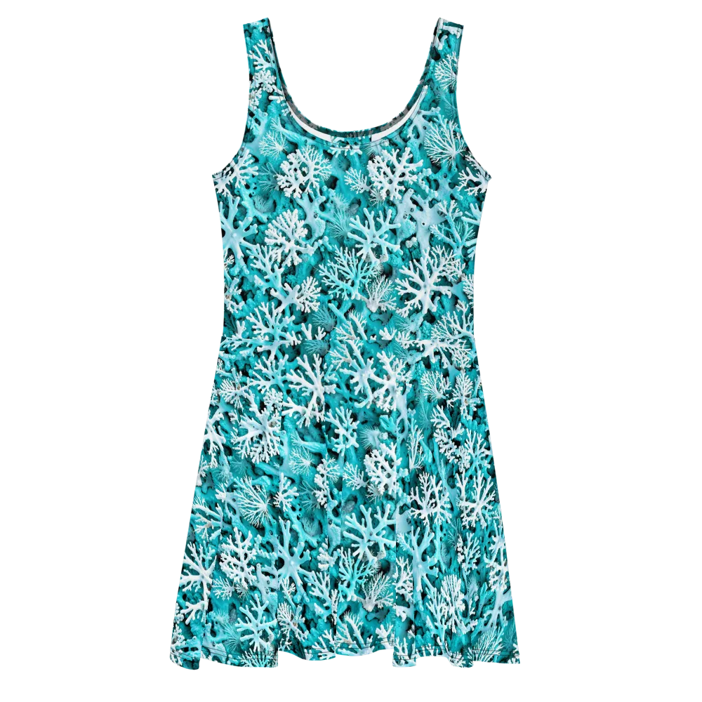 Aqua Coral Bloom on Skater Dress — Front