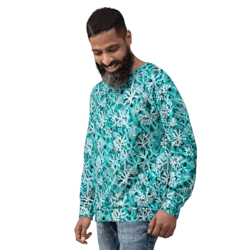 Aqua Coral Bloom on a Sweatshirt
