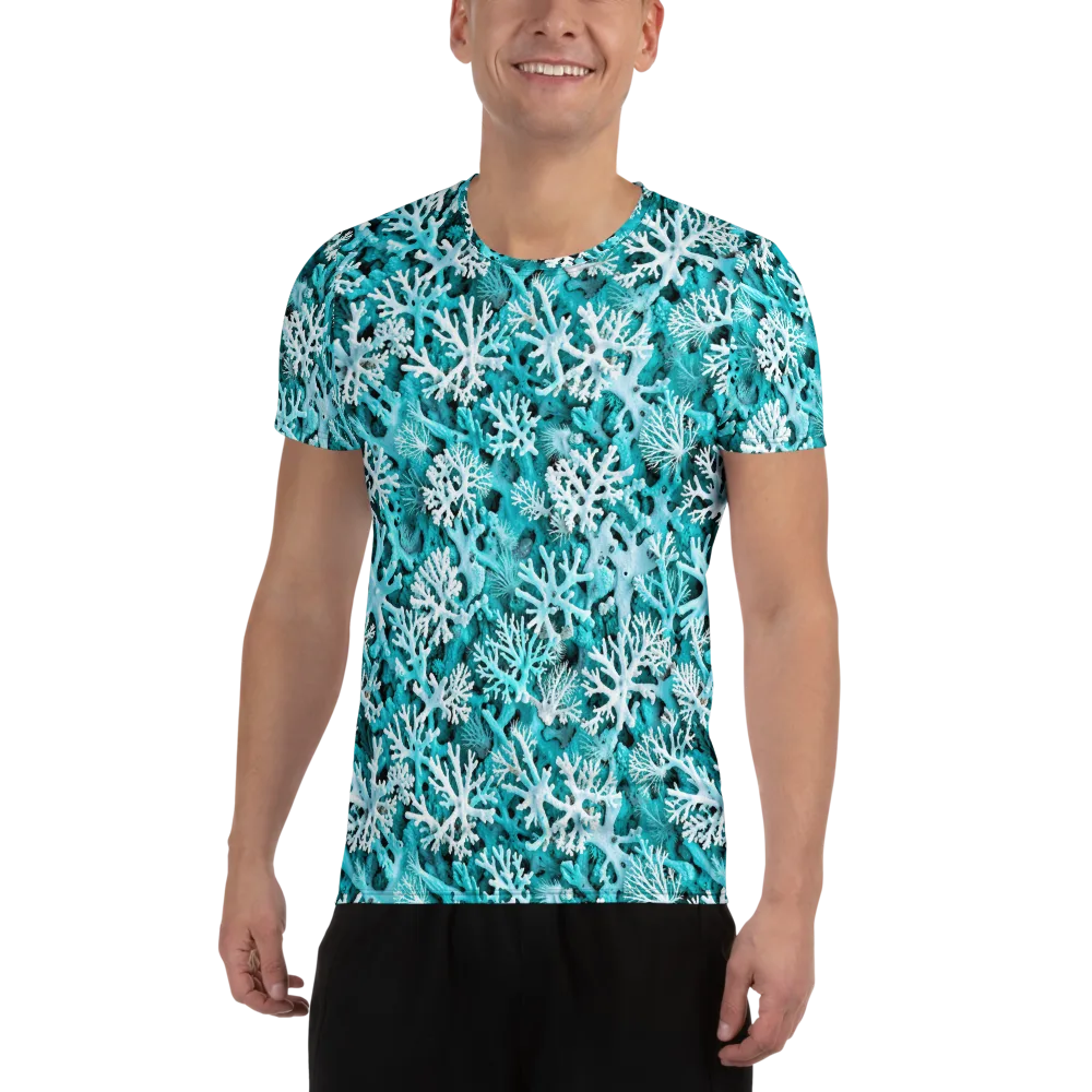 Aqua Coral Bloom on Men's Athletic T-Shirt — Front