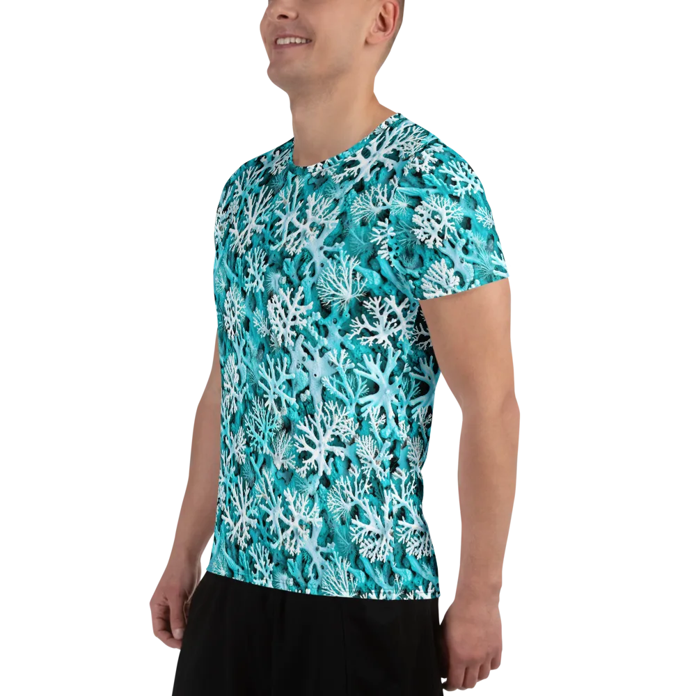 Aqua Coral Bloom on Men's Athletic T-Shirt — Left