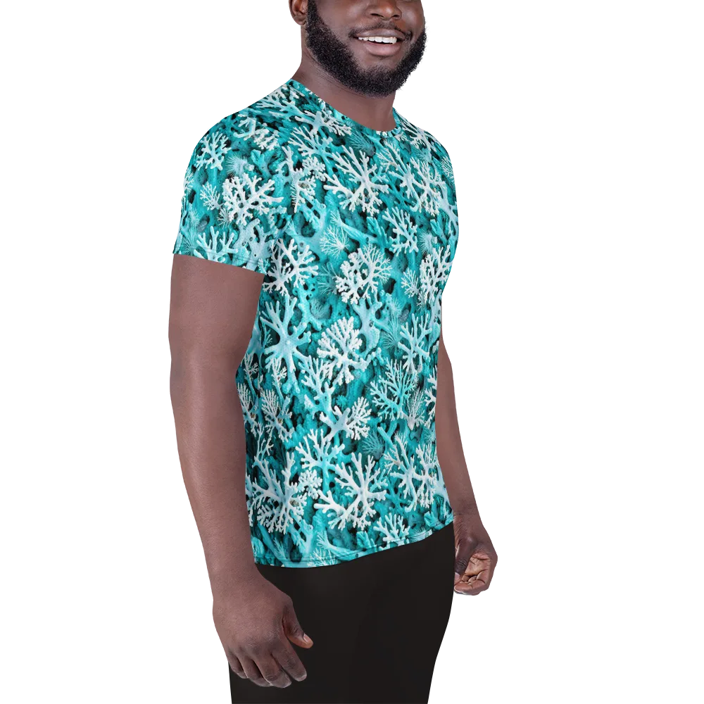 Aqua Coral Bloom on Men's Athletic T-Shirt — Right