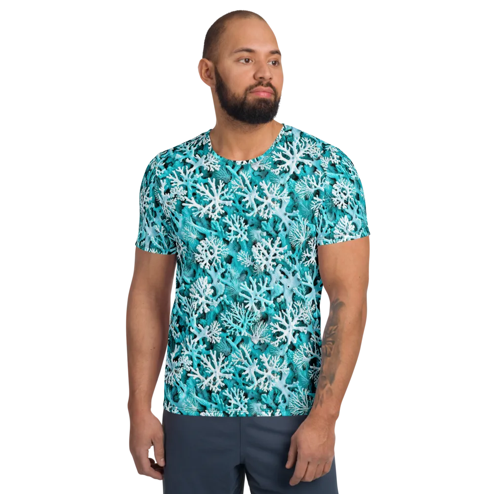 Aqua Coral Bloom on Men's Athletic T-Shirt — Front