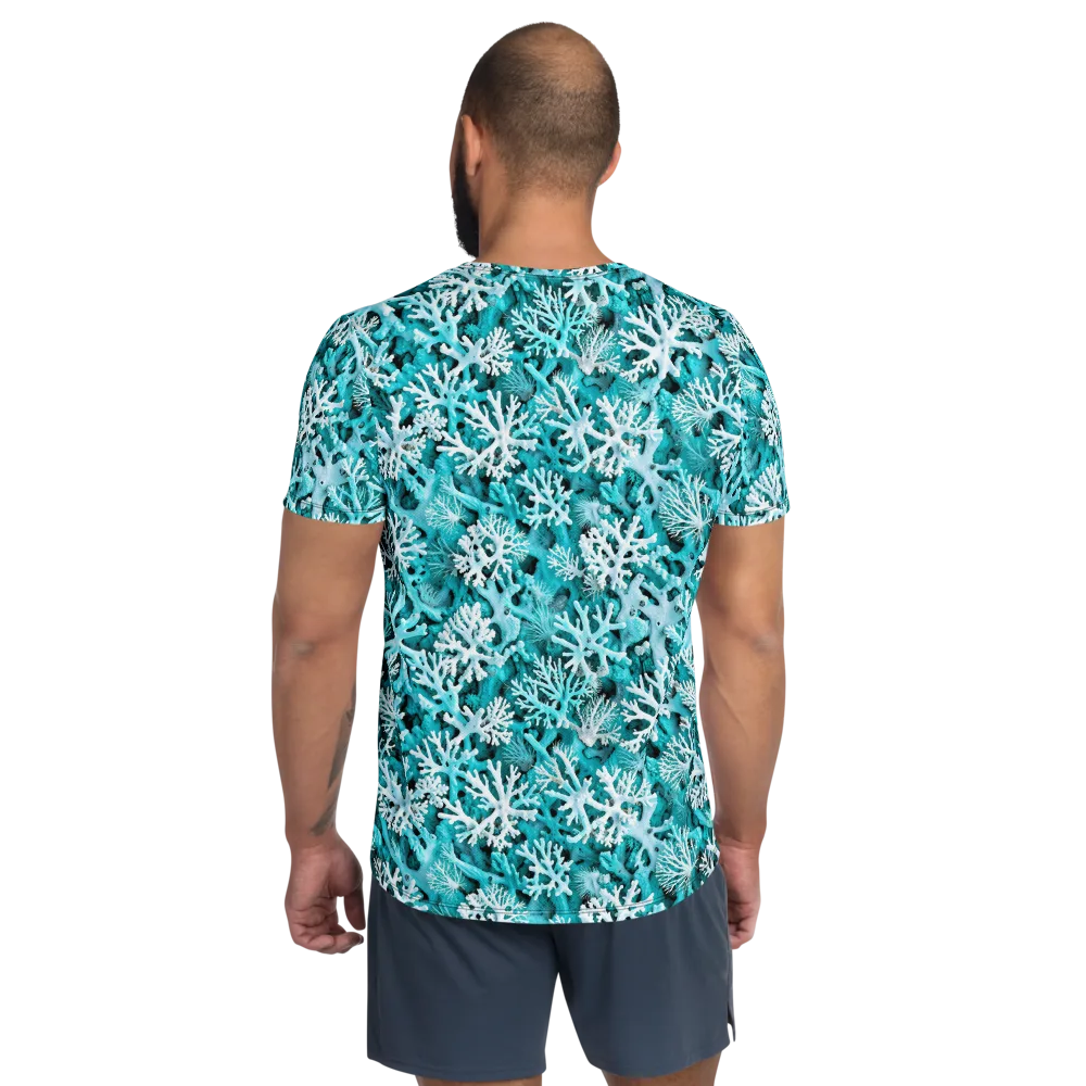 Aqua Coral Bloom on Men's Athletic T-Shirt — Back