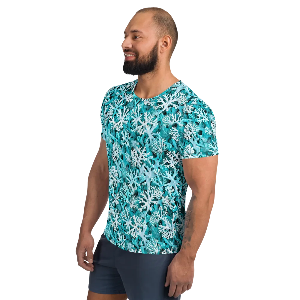 Aqua Coral Bloom on Men's Athletic T-Shirt — Left