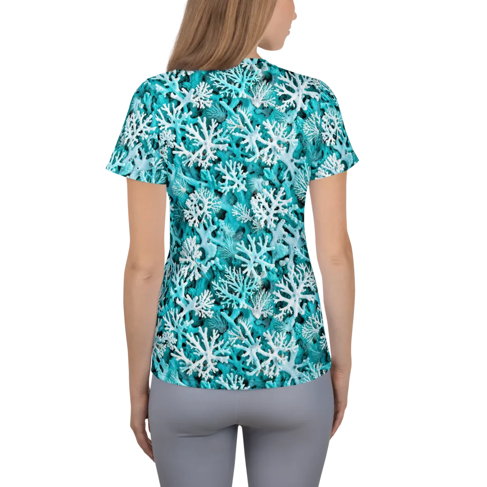 Aqua Coral Bloom on Women's Athletic T-Shirt — Back