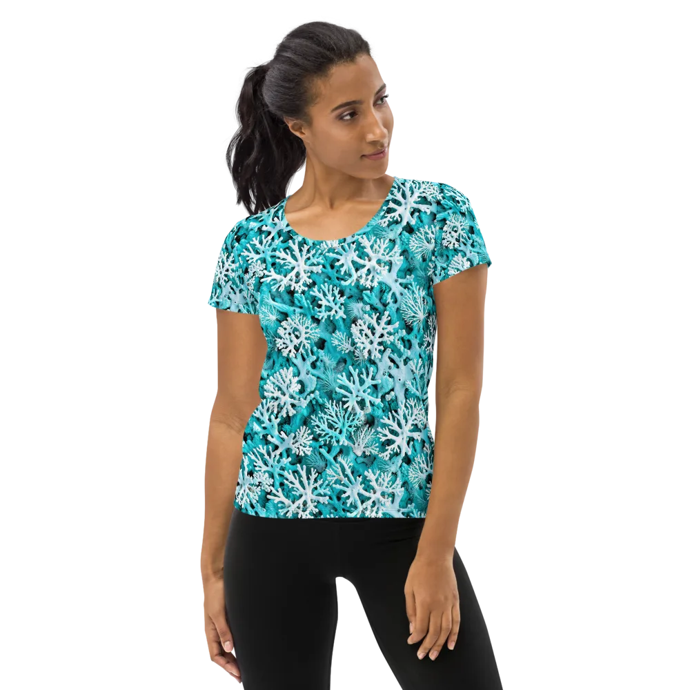 Aqua Coral Bloom on Women's Athletic T-Shirt — Front
