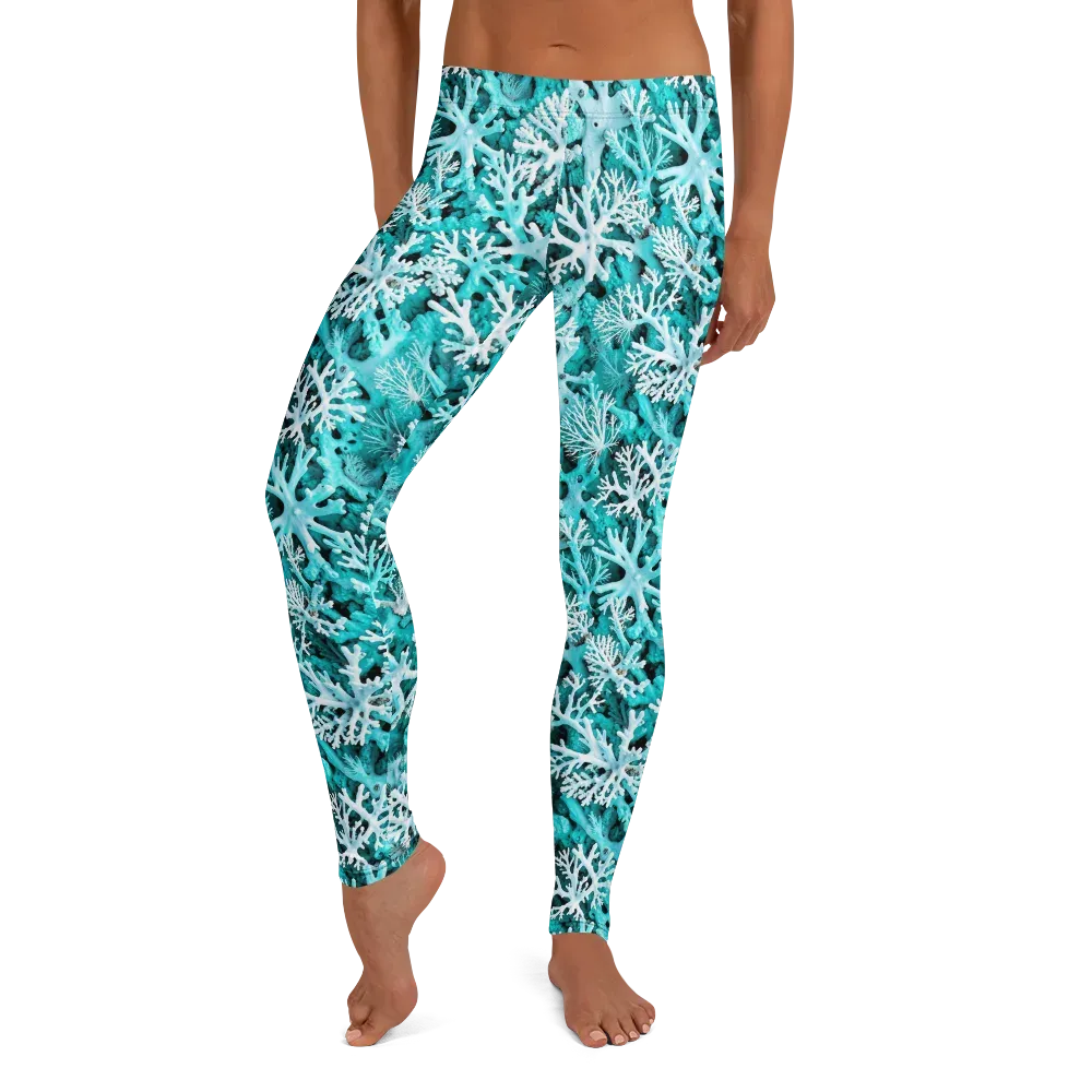 Aqua Coral Bloom on Leggings — Front