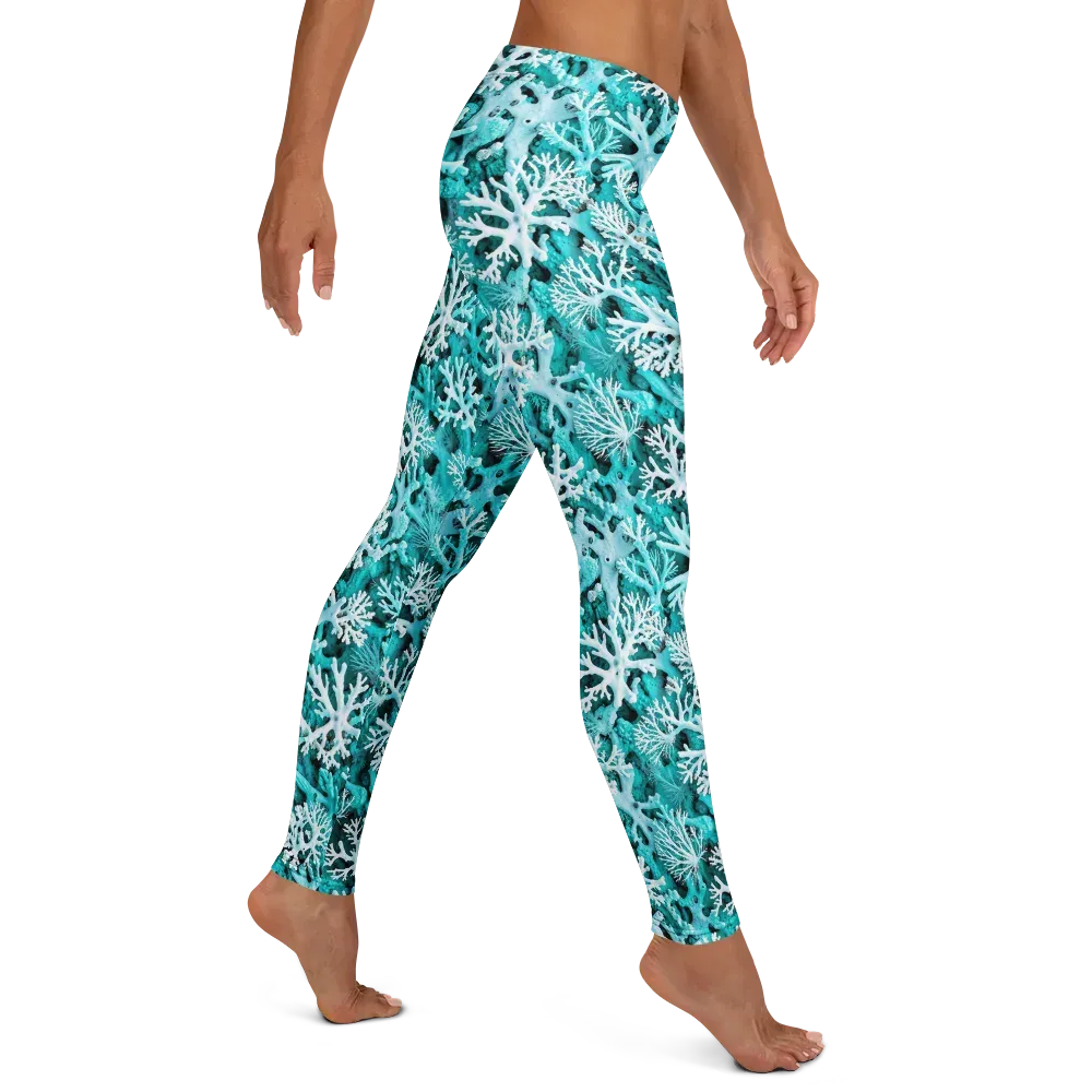 Aqua Coral Bloom on Leggings — Right