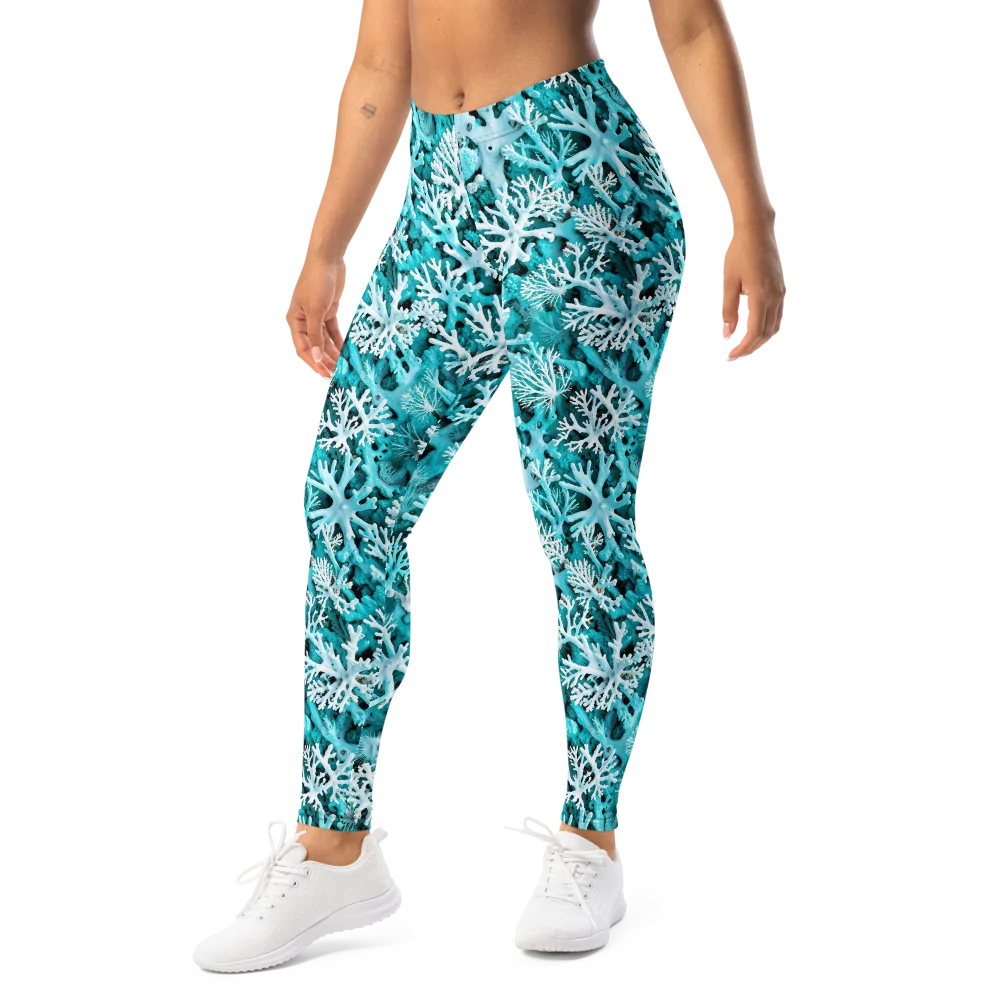 Aqua Coral Bloom on Leggings — Left Front