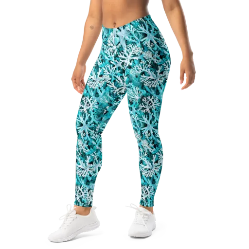 Aqua Coral Bloom on a Leggings