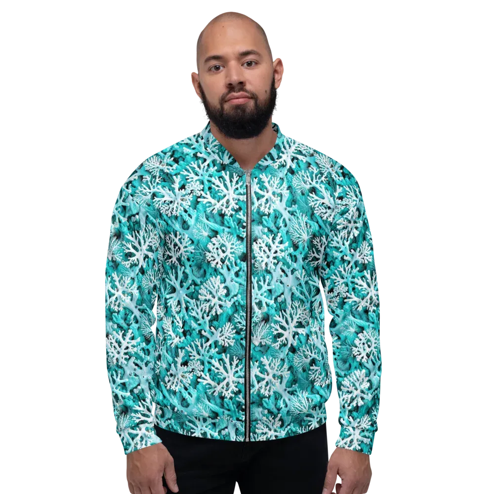 Aqua Coral Bloom on Bomber Jacket — Front