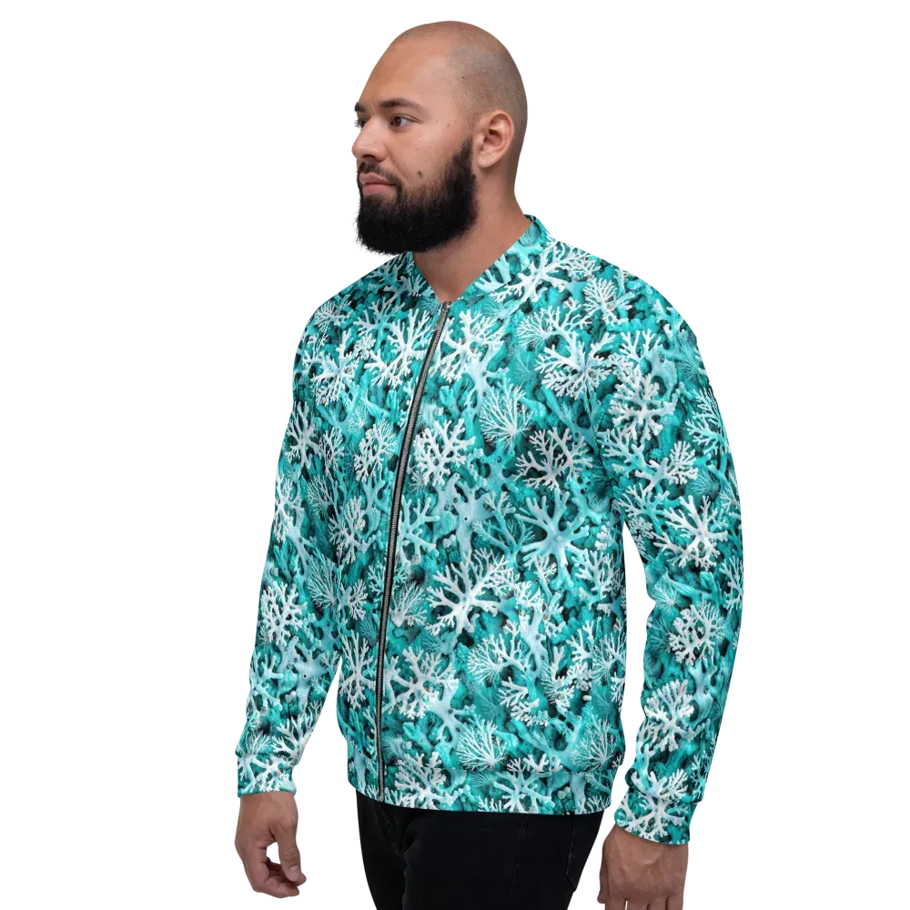 Aqua Coral Bloom on Bomber Jacket — Left